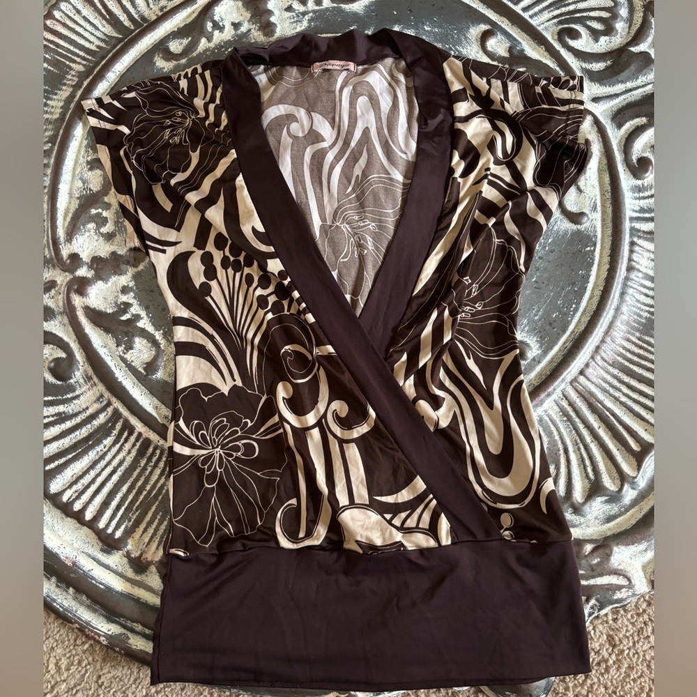 Vintage Y2K Papaya Brown and Cream Swirl Top Small S